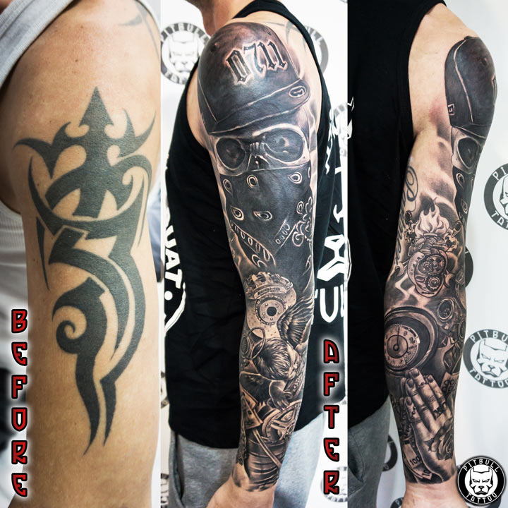 Black Abstract sleeve with cover up done by Adel Gafarov at Chill Ink  Studio in Kazan Russia  rtattoos
